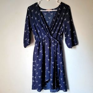 Navy and White bird print dress